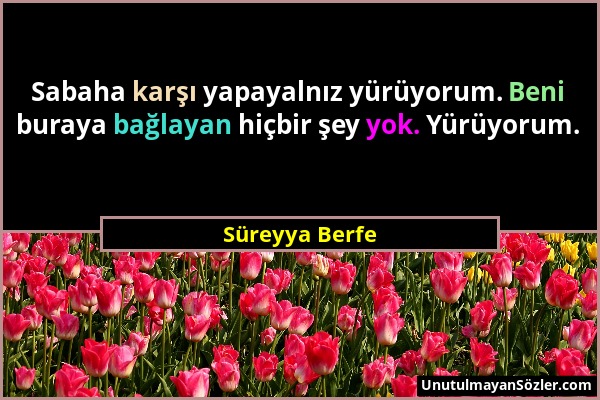 Süreyya Berfe - Sabaha karşı yapayalnız yürüyorum. Beni buraya bağlayan hiçbir şey yok. Yürüyorum....