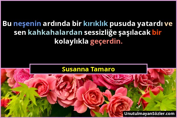 Susanna Tamaro - Bu neşenin ardında bir kırıklık pusuda yatardı ve sen kahkahalardan sessizliğe şaşılacak bir kolaylıkla geçerdin....