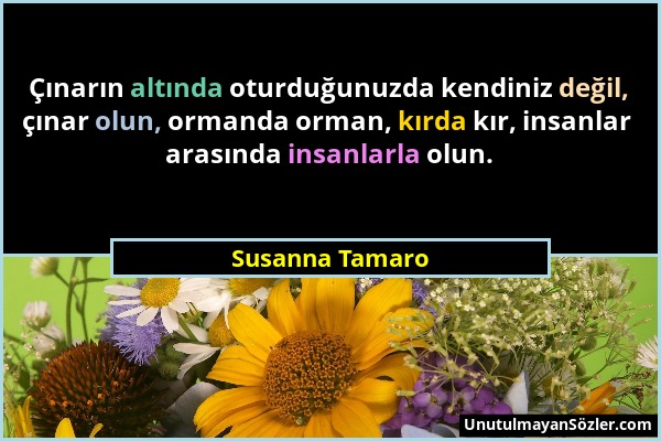 Susanna Tamaro - Çınarın altında oturduğunuzda kendiniz değil, çınar olun, ormanda orman, kırda kır, insanlar arasında insanlarla olun....