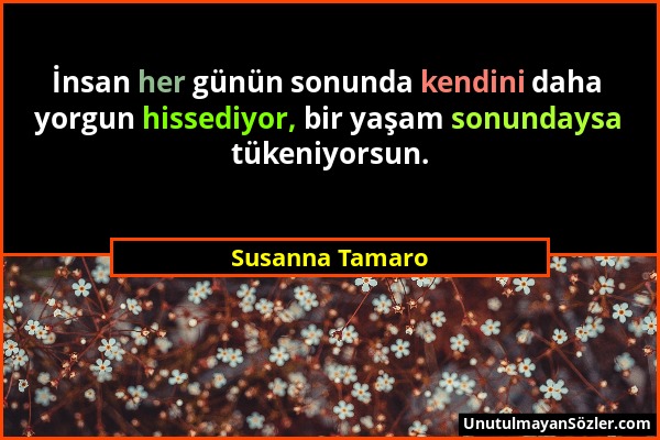 Susanna Tamaro - İnsan her günün sonunda kendini daha yorgun hissediyor, bir yaşam sonundaysa tükeniyorsun....