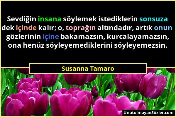 Susanna Tamaro - Sevdiğin insana söylemek istediklerin sonsuza dek içinde kalır; o, toprağın altındadır, artık onun gözlerinin içine bakamazsın, kurca...