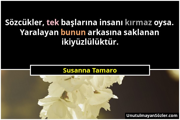 Susanna Tamaro - Sözcükler, tek başlarına insanı kırmaz oysa. Yaralayan bunun arkasına saklanan ikiyüzlülüktür....