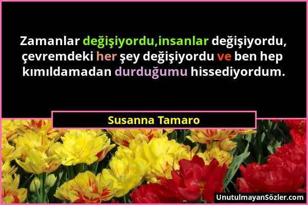 Susanna Tamaro - Zamanlar değişiyordu,insanlar değişiyordu, çevremdeki her şey değişiyordu ve ben hep kımıldamadan durduğumu hissediyordum....