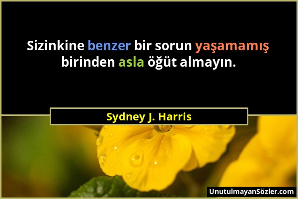 Sydney J. Harris - Sizinkine benzer bir sorun yaşamamış birinden asla öğüt almayın....