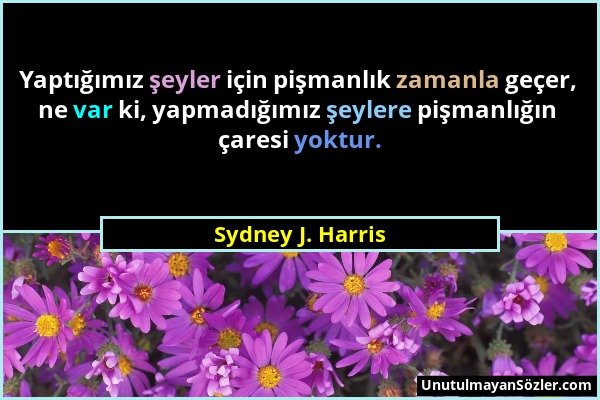 Sydney J. Harris - Yaptığımız şeyler için pişmanlık zamanla geçer, ne var ki, yapmadığımız şeylere pişmanlığın çaresi yoktur....