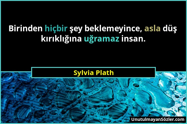 Sylvia Plath - Birinden hiçbir şey beklemeyince, asla düş kırıklığına uğramaz insan....