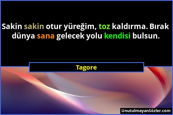 Tagore - Sakin sakin otur yüreğim, toz kaldırma. Bırak dünya sana gelecek yolu kendisi bulsun....