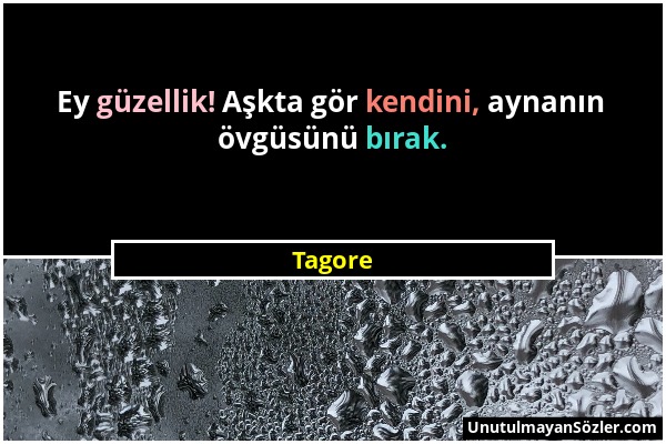 Tagore - Ey güzellik! Aşkta gör kendini, aynanın övgüsünü bırak....