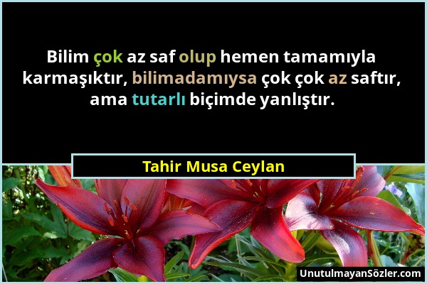 Tahir Musa Ceylan - Bilim çok az saf olup hemen tamamıyla karmaşıktır, bilimadamıysa çok çok az saftır, ama tutarlı biçimde yanlıştır....