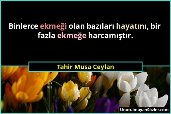 Tahir Musa Ceylan - Binlerce ekmeği olan bazıları hayatını, bir fazla ekmeğe harcamıştır....