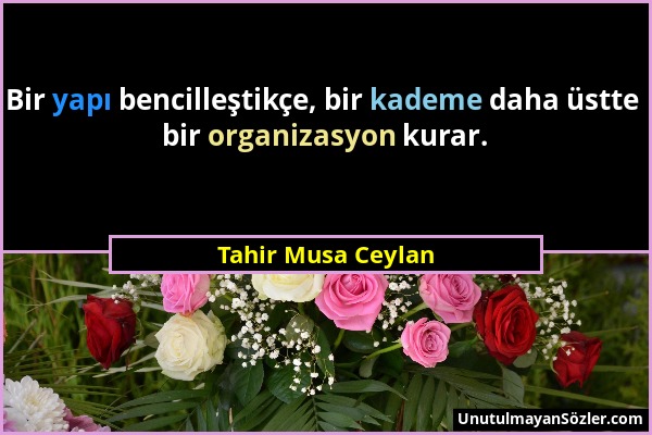 Tahir Musa Ceylan - Bir yapı bencilleştikçe, bir kademe daha üstte bir organizasyon kurar....