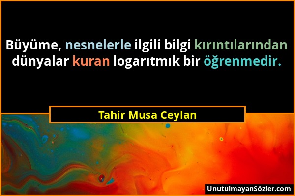 Tahir Musa Ceylan - Büyüme, nesnelerle ilgili bilgi kırıntılarından dünyalar kuran logarıtmık bir öğrenmedir....