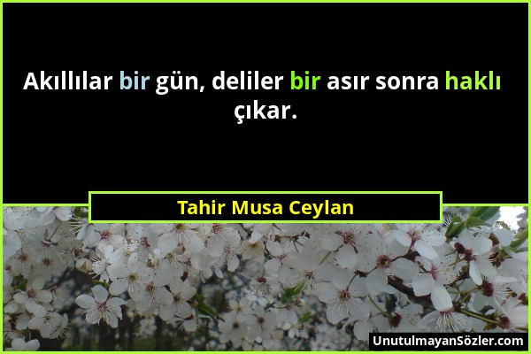 Tahir Musa Ceylan - Akıllılar bir gün, deliler bir asır sonra haklı çıkar....