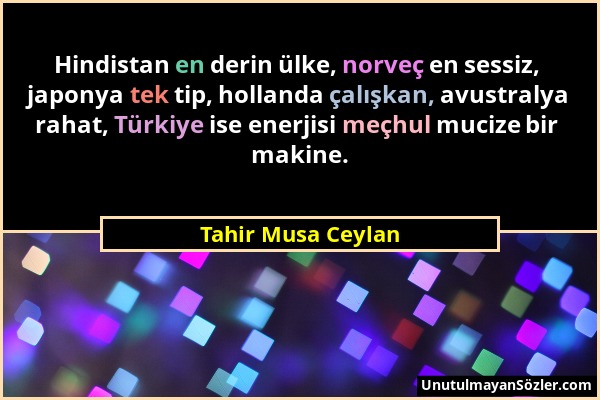 Tahir Musa Ceylan - Hindistan en derin ülke, norveç en sessiz, japonya tek tip, hollanda çalışkan, avustralya rahat, Türkiye ise enerjisi meçhul muciz...