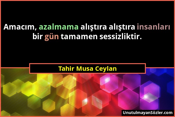 Tahir Musa Ceylan - Amacım, azalmama alıştıra alıştıra insanları bir gün tamamen sessizliktir....