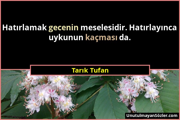 Tarık Tufan - Hatırlamak gecenin meselesidir. Hatırlayınca uykunun kaçması da....