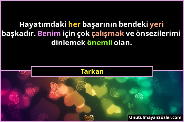 Tarkan - Hayatımdaki her başarının bendeki yeri başkadır. Benim için çok çalışmak ve önsezilerimi dinlemek önemli olan....