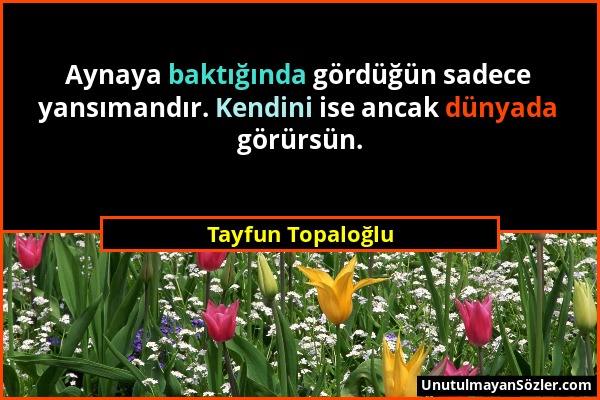 Tayfun Topaloğlu - Aynaya baktığında gördüğün sadece yansımandır. Kendini ise ancak dünyada görürsün....