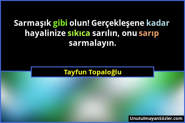 Tayfun Topaloğlu - Sarmaşık gibi olun! Gerçekleşene kadar hayalinize sıkıca sarılın, onu sarıp sarmalayın....