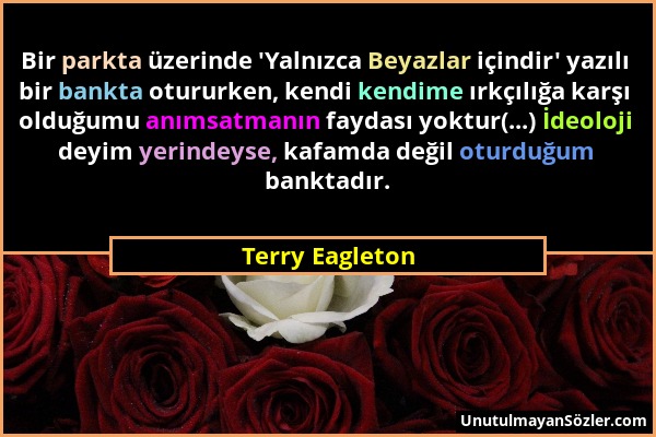 Terry Eagleton - Bir parkta üzerinde 'Yalnızca Beyazlar içindir' yazılı bir bankta otururken, kendi kendime ırkçılığa karşı olduğumu anımsatmanın fayd...