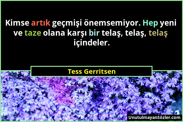 Tess Gerritsen - Kimse artık geçmişi önemsemiyor. Hep yeni ve taze olana karşı bir telaş, telaş, telaş içindeler....