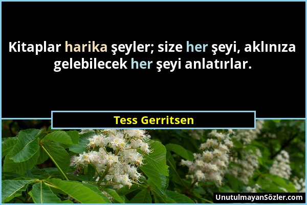 Tess Gerritsen - Kitaplar harika şeyler; size her şeyi, aklınıza gelebilecek her şeyi anlatırlar....