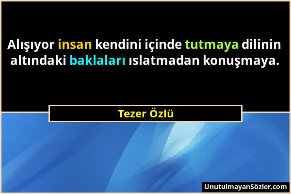 Tezer Özlü - Alışıyor insan kendini içinde tutmaya dilinin altındaki baklaları ıslatmadan konuşmaya....