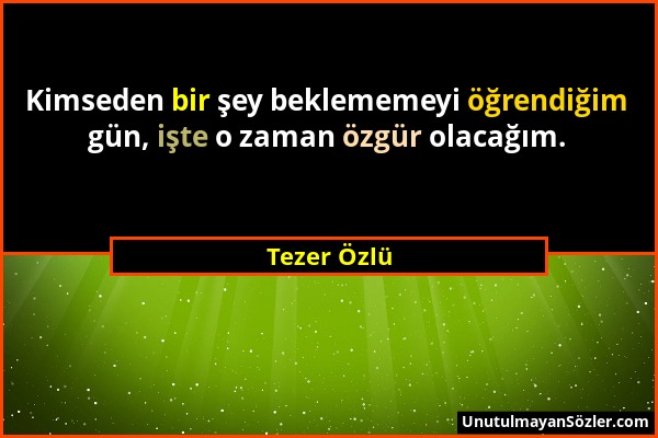 Tezer Özlü - Kimseden bir şey beklememeyi öğrendiğim gün, işte o zaman özgür olacağım....