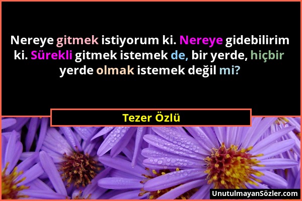 Tezer Özlü - Nereye gitmek istiyorum ki. Nereye gidebilirim ki. Sürekli gitmek istemek de, bir yerde, hiçbir yerde olmak istemek değil mi?...