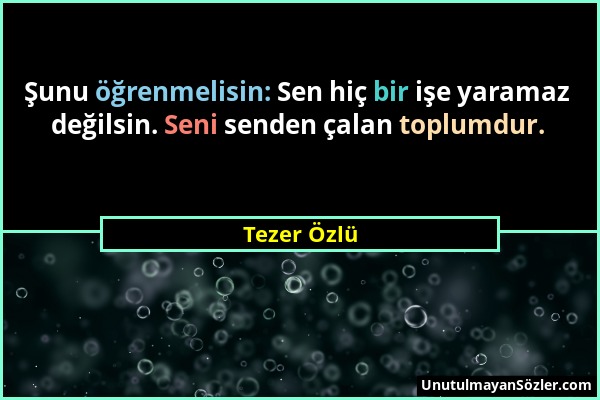 Tezer Özlü - Şunu öğrenmelisin: Sen hiç bir işe yaramaz değilsin. Seni senden çalan toplumdur....