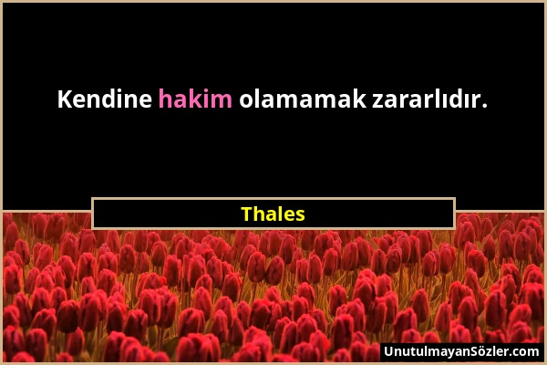 Thales - Kendine hakim olamamak zararlıdır....