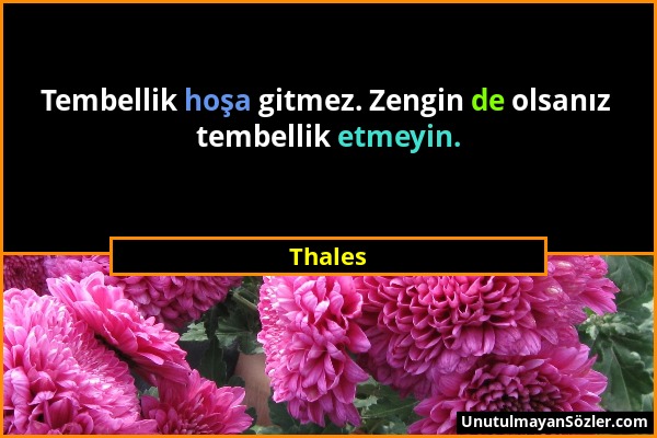 Thales - Tembellik hoşa gitmez. Zengin de olsanız tembellik etmeyin....