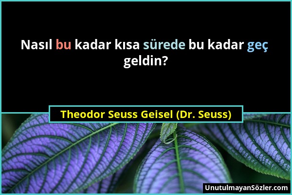 Theodor Seuss Geisel (Dr. Seuss) - Nasıl bu kadar kısa sürede bu kadar geç geldin?...