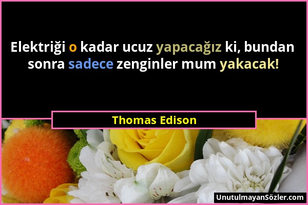 Thomas Edison - Elektriği o kadar ucuz yapacağız ki, bundan sonra sadece zenginler mum yakacak!...
