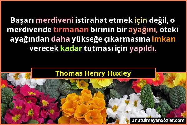 Thomas Henry Huxley - Başarı merdiveni istirahat etmek için değil, o merdivende tırmanan birinin bir ayağını, öteki ayağından daha yükseğe çıkarmasına...