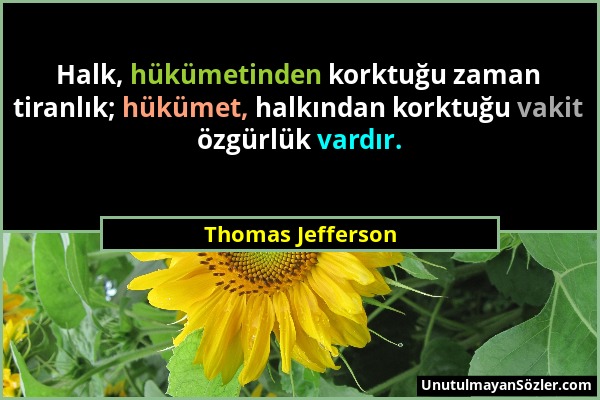 Thomas Jefferson - Halk, hükümetinden korktuğu zaman tiranlık; hükümet, halkından korktuğu vakit özgürlük vardır....