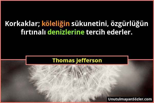 Thomas Jefferson - Korkaklar; köleliğin sükunetini, özgürlüğün fırtınalı denizlerine tercih ederler....
