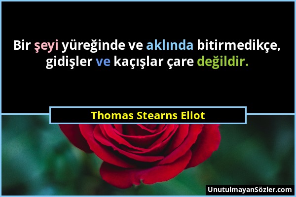 Thomas Stearns Eliot - Bir şeyi yüreğinde ve aklında bitirmedikçe, gidişler ve kaçışlar çare değildir....