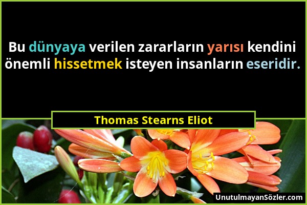Thomas Stearns Eliot - Bu dünyaya verilen zararların yarısı kendini önemli hissetmek isteyen insanların eseridir....