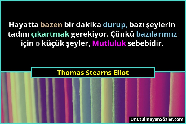 Thomas Stearns Eliot - Hayatta bazen bir dakika durup, bazı şeylerin tadını çıkartmak gerekiyor. Çünkü bazılarımız için o küçük şeyler, Mutluluk sebeb...
