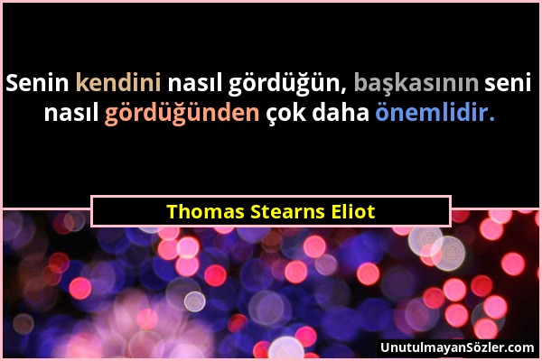 Thomas Stearns Eliot - Senin kendini nasıl gördüğün, başkasının seni nasıl gördüğünden çok daha önemlidir....
