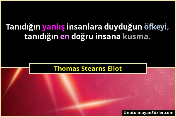 Thomas Stearns Eliot - Tanıdığın yanlış insanlara duyduğun öfkeyi, tanıdığın en doğru insana kusma....