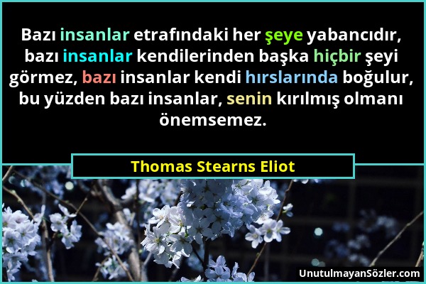 Thomas Stearns Eliot - Bazı insanlar etrafındaki her şeye yabancıdır, bazı insanlar kendilerinden başka hiçbir şeyi görmez, bazı insanlar kendi hırsla...