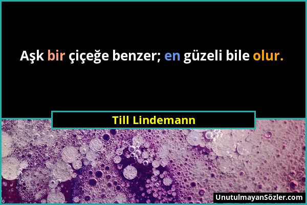 Till Lindemann - Aşk bir çiçeğe benzer; en güzeli bile olur....