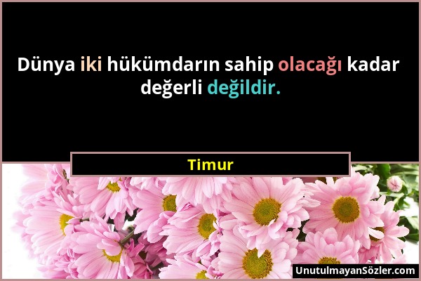 Timur - Dünya iki hükümdarın sahip olacağı kadar değerli değildir....