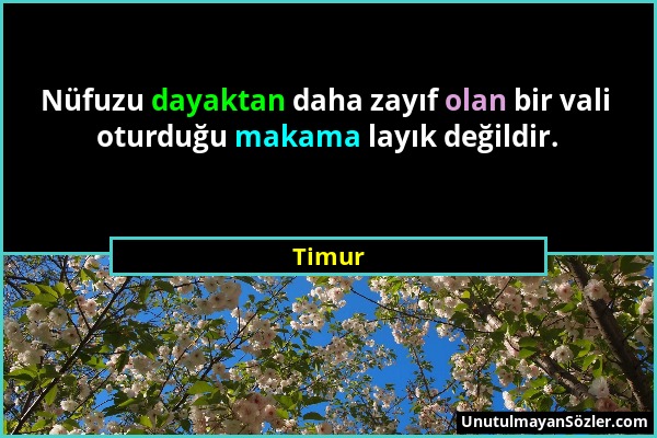 Timur - Nüfuzu dayaktan daha zayıf olan bir vali oturduğu makama layık değildir....