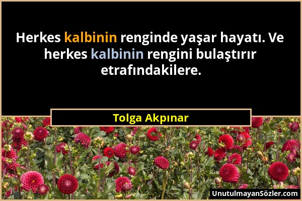 Tolga Akpınar - Herkes kalbinin renginde yaşar hayatı. Ve herkes kalbinin rengini bulaştırır etrafındakilere....