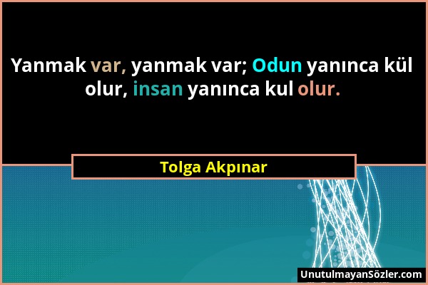 Tolga Akpınar - Yanmak var, yanmak var; Odun yanınca kül olur, insan yanınca kul olur....