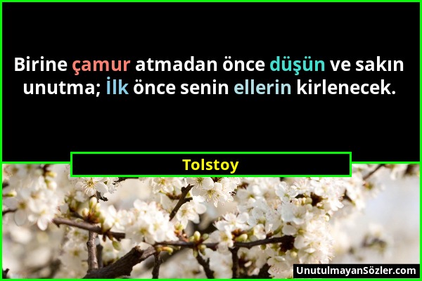 Tolstoy - Birine çamur atmadan önce düşün ve sakın unutma; İlk önce senin ellerin kirlenecek....