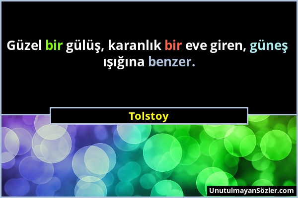 Tolstoy - Güzel bir gülüş, karanlık bir eve giren, güneş ışığına benzer....